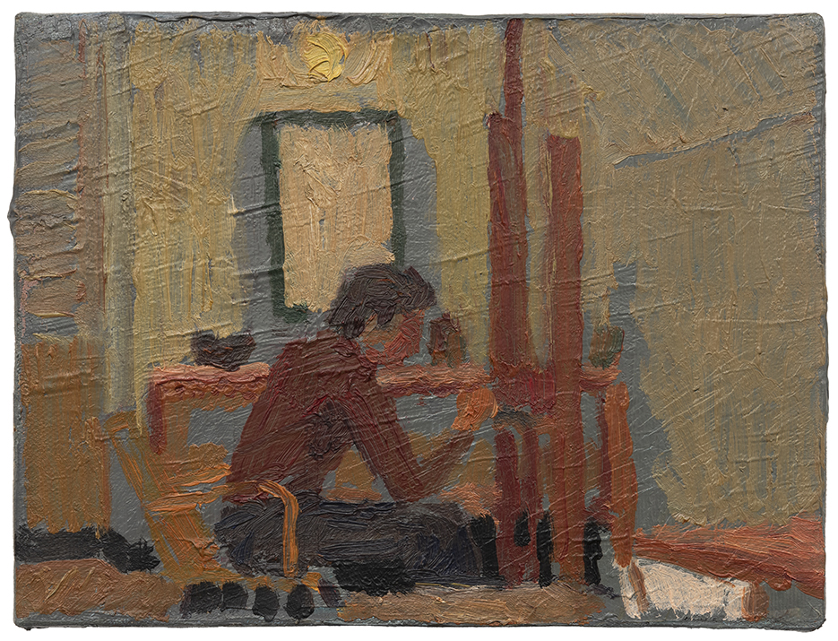 Ignazio Gadaleta, Autoritratto nello studio, 1976, olio su tela, 18 x 24 cm