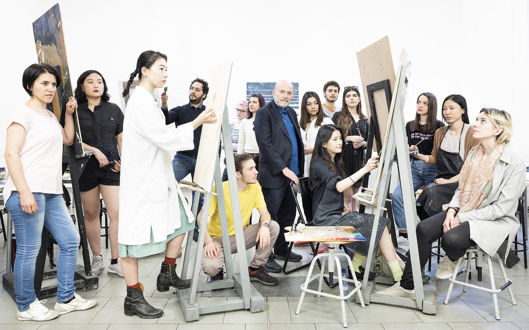 Ignazio Gadaleta con i suoi allievi di Pittura, Aula 1, Accademia di Belle Arti di Brera, Milano 2018